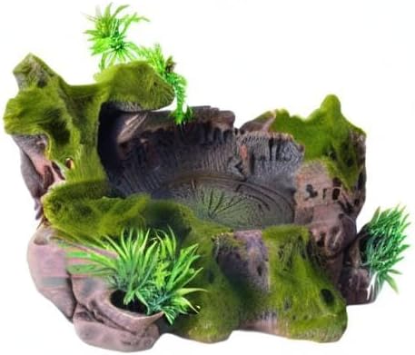 QIRMIZI Reptile Decor, Plastic Reptile Platform with Artificial Plants - Basking Habitat Decor for Lizard, Turtle, Frog, Snake