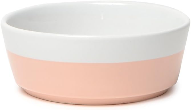 Waggo Dipper Ceramic Dog Bowl for Small and Large Breeds - Heavyweight and Durable Pet Food and Water Dish Crock, Dishwasher Safe, Modern (Rose, Medium)