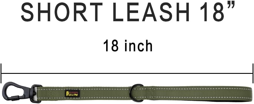 PLUTUS PET Short Training Dog Leash with Padded Handle for Medium Large Dogs,18 Inch Heavy Duty Strong Traffic Leash with Carabiner Clip for Climbing Walking or Guiding Blind(18”,Ranger Green)