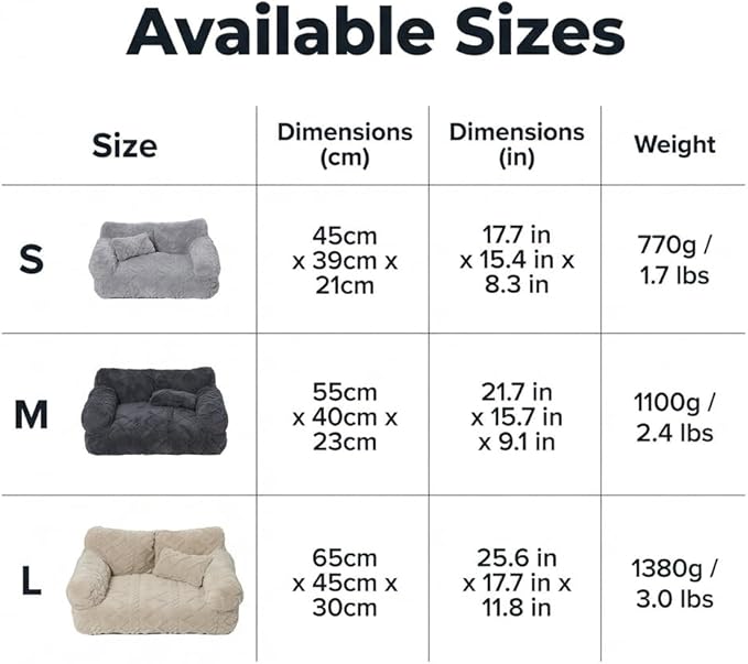 Plush Calming Pet Sofa Bed, Raised Rim, Removable Cover & Non-Slip Bottom for Cats & Dogs, Calming Dog Bed Fluffy Plush Dog Mat for Furniture Protector with Removable Washable Cover (Grey, Small)