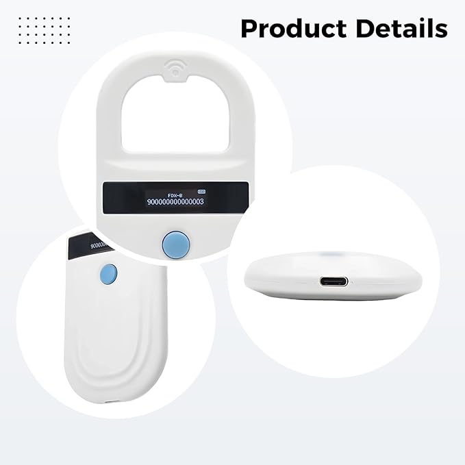 Pet Microchip Scanner, Handheld Reader with OLED Display, Universal for Pet Id Tracking, Compatible with Emid Fdx-B, 0-5.9 in Reading