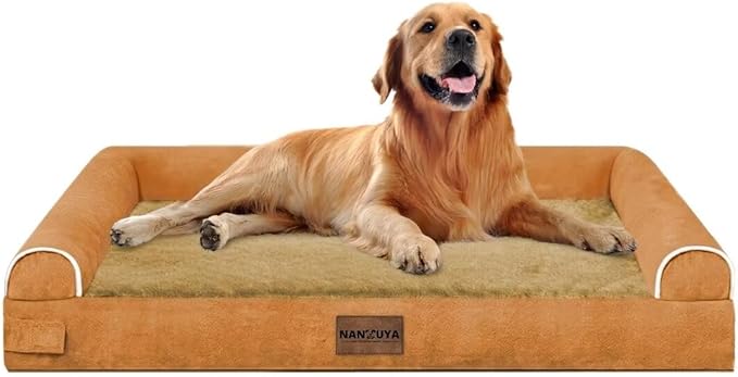 Large Dog Bed Orthopedic Washable: Beds Bolster XL Bed Big XLarge Dogs Egg Crate Foam Couch Sofa Waterproof with Removable Cover - Orange