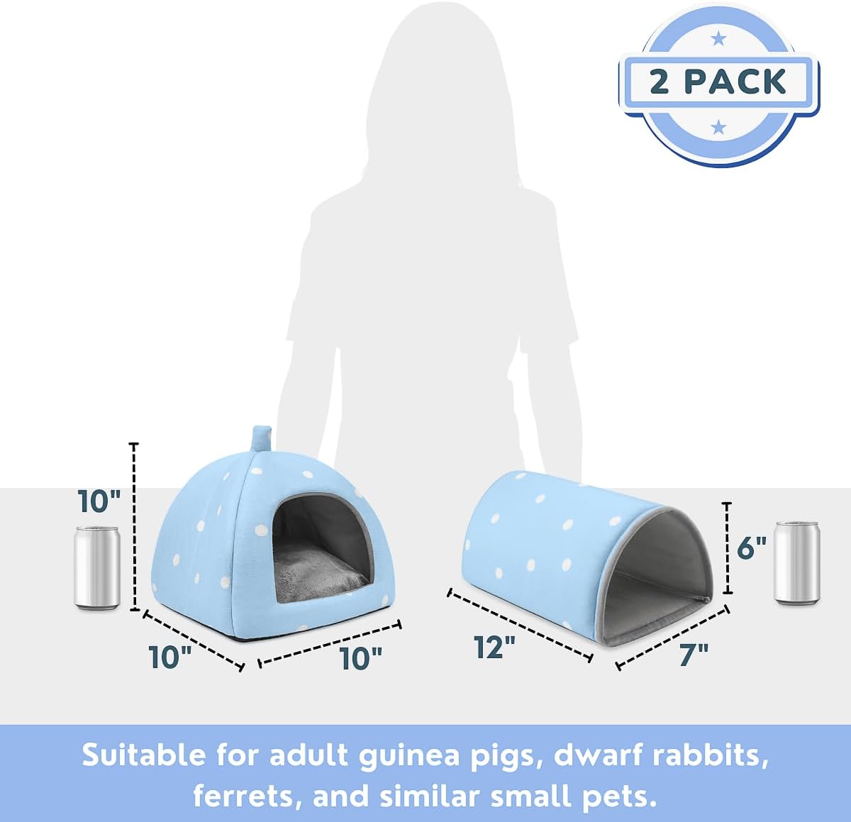 Guinea Pig Hideout and Tunnel Set, Soft Plush Bed & Play Tunnel for Guinea Pigs, Rabbits, Ferrets, Small Animals - Washable Accessories for Resting, Hiding, Exercising