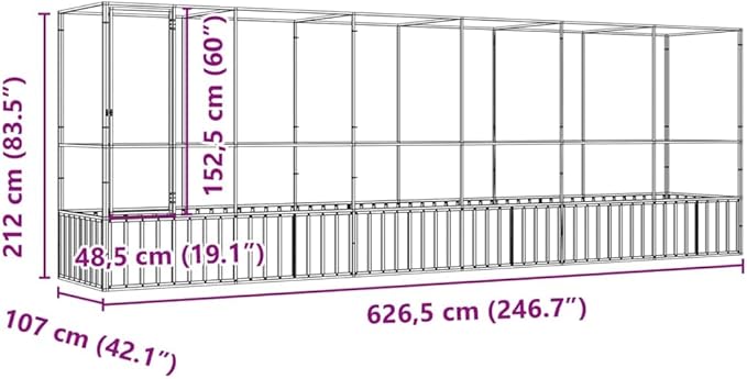 Galvanized Steel Large Flight King Bird Cage with Extension, Steel Outdoor Aviary, Outdoor Indoor Large Bird Cage Aviary Pet House for Cockatiels African Parakeets, 246.7"x42.1"x83.5",-306