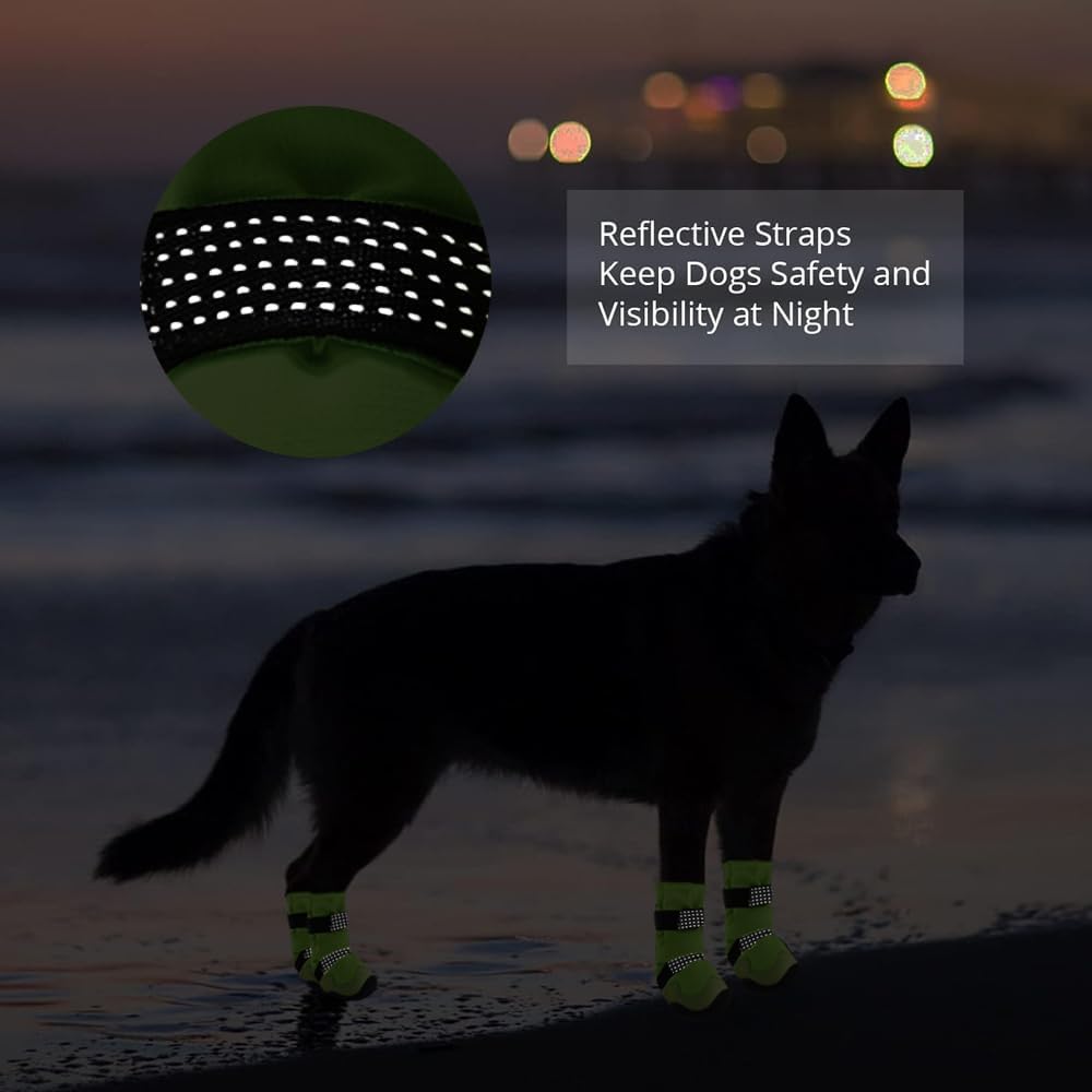 Dog Shoes for Hot Pavement Anti-Slip Dog Boots & Paw Protectors for Winter Snowy Day Summer Dog Snow Boots Waterproof Dog Shoes for Small to Large Dogs with Reflective Straps for Hiking 4Pcs
