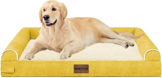 Large Dog Bed Orthopedic Washable: Beds Bolster XL Bed Medium Large Dogs Egg Crate Foam Couch Sofa Waterproof with Removable Cover - Ginger
