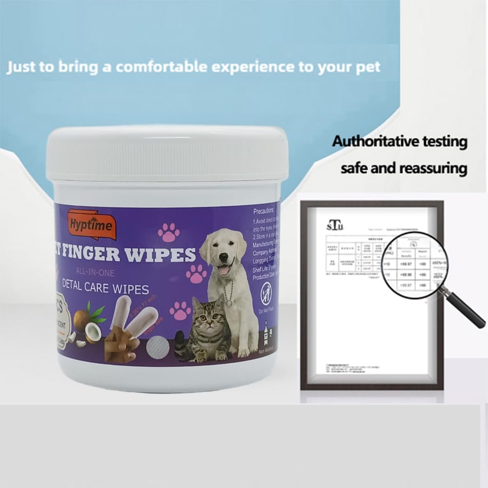 Pet Teeth Cleaning Finger Wet Wipes for Dogs and Cats Easy Oral Care Ear Eye Soft Disposable Wipe Dog Cat Toothbrush Cleaner Safe Non-Irritating Grooming Kit Care 60 Counts
