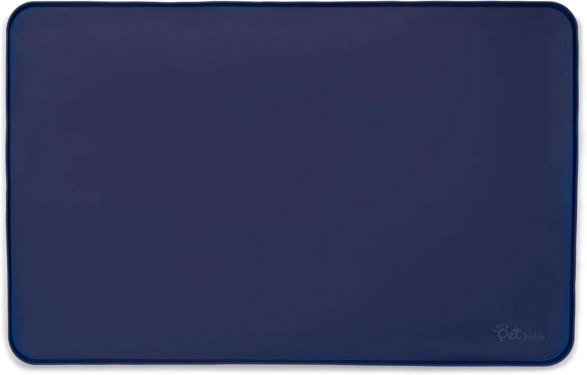 Silicone Dog Mat for Water Bowl and Food Dish, Pet Mat for Floors, Waterproof Dog Food Tray (Dark Blue)