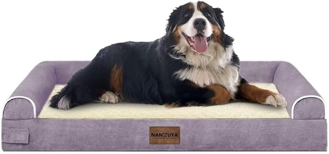 Large Dog Bed Orthopedic Washable: Jumbo Dog Bed Bolster Extra Large Dogs Egg Crate Foam Sofa Couch Waterproof Removable Cover - Purple