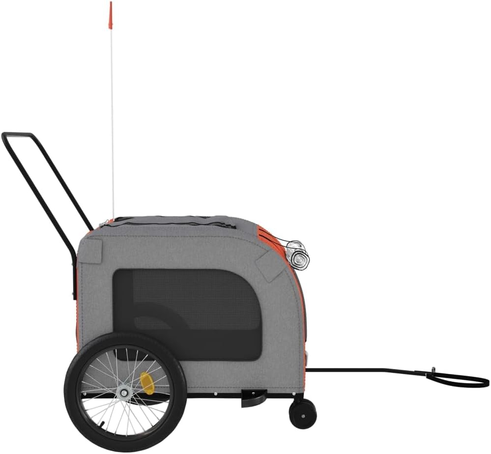 Tidyard Pet Bike Trailer Orange and Gray Oxford Fabric and Iron Pet Bicycle Carrier, Animal Bike Stroller for Cat, Puppy, Dog, Outdoor, Travel Style B