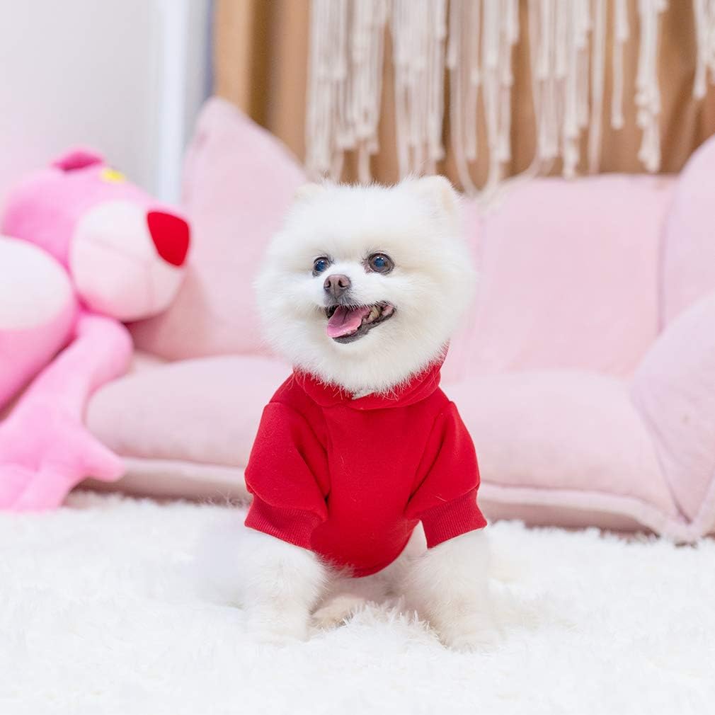 KOOLTAIL Basic Dog Hoodie - Soft and Warm Dog Hoodie Sweater with Leash Hole and Pocket, Dog Winter Coat, Cold Weather Clothes Sweatshirt for Small Medium Large Dogs Puppy Cat Boys Girls Red S