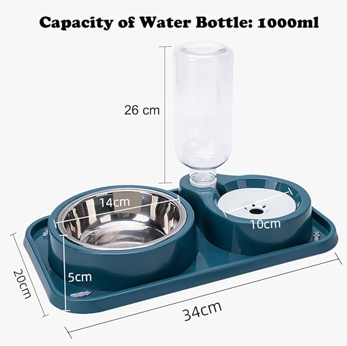 Love Dream Double Dog Cat Bowls, 2 in1 Pet Water and Food Bowl Set with Automatic Gravity Water Dispenser Bottle Detachable Stainless Steel Bowl No-Spill for Cats and Dogs Puppy Kitten Rabbit