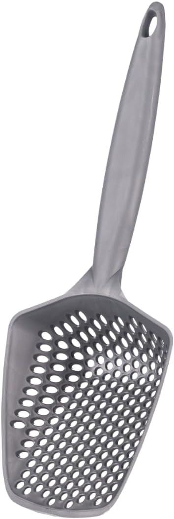 Set of 3 Cat Litter Scoop with Small Holes, Deep Sifting Shovel for Fine Litter, Reptile Terrarium Sand & Rabbit Pooper Lifter, Hanging Handle Poop Scooper (Gray, Set of 3)