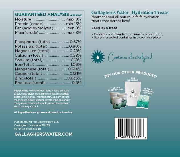 GALLAGHER'S WATER Hydration Treats for Horses. Crunchy Tasty Treats with Electrolytes. 12oz Bag