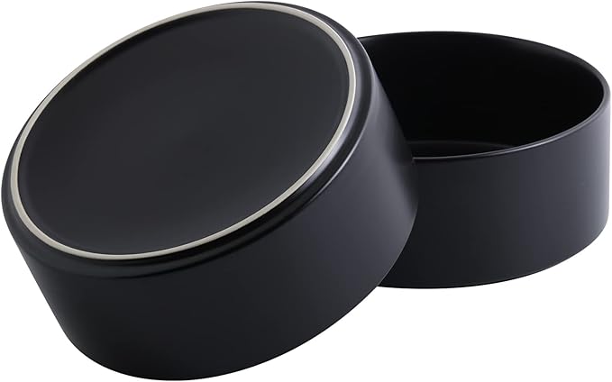 Black Dog Bowl Ceramic for Medium Large Breed, Heavy Weighted Dog Food Water Feeder Dish, Non - Slip Modern Cute Extra Big Porcelain 8 in Pet Bowl Maze