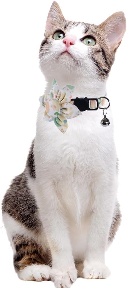 Cat Collar Breakaway with Cute Sunflower and Bell Plaid Flower for Kitty Adjustable Safety