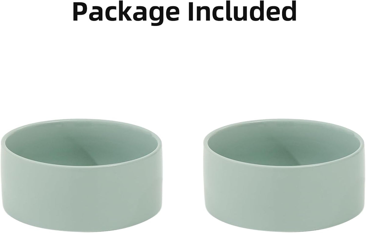 Ceramic 6.1inch Dog Bowls for Small and Medium Breed Dog Dish Pet Food and Water Bowl (Set of 2 Bowls - Light Green, 28oz)