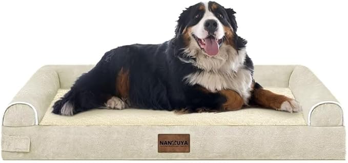 Large Dog Bed Orthopedic Washable: Jumbo Dog Bed Bolster Extra Large Dogs Egg Crate Foam Sofa Couch Waterproof Removable Cover - Beige