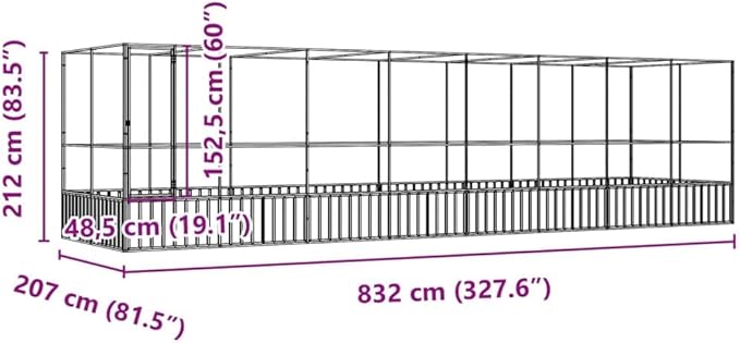 Galvanized Steel Large Flight King Bird Cage with Extension, Steel Outdoor Aviary, Outdoor Indoor Large Bird Cage Aviary Pet House for Cockatiels African Parakeets, 327.6"x81.5"x83.5",-312