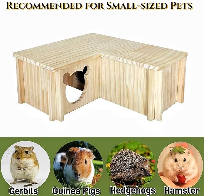 Natural Wooden Hamster House Hideout Multi-Chamber Hamster Maze Tunnel Detachable Small Pet House Habitats Exploring Toys for Dwarf Hamster, Hedgehog, Rats, Gerbils, Mice, Guinea Pigs
