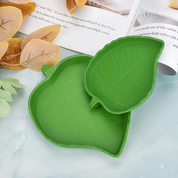 Leaf Shape Reptile Food Water Bowl 2 Pieces Reptile Plate Dish Drinking Bowl for Tortoise Corn Snake Crawl Pet Drinking and Eating, 2 Sizes