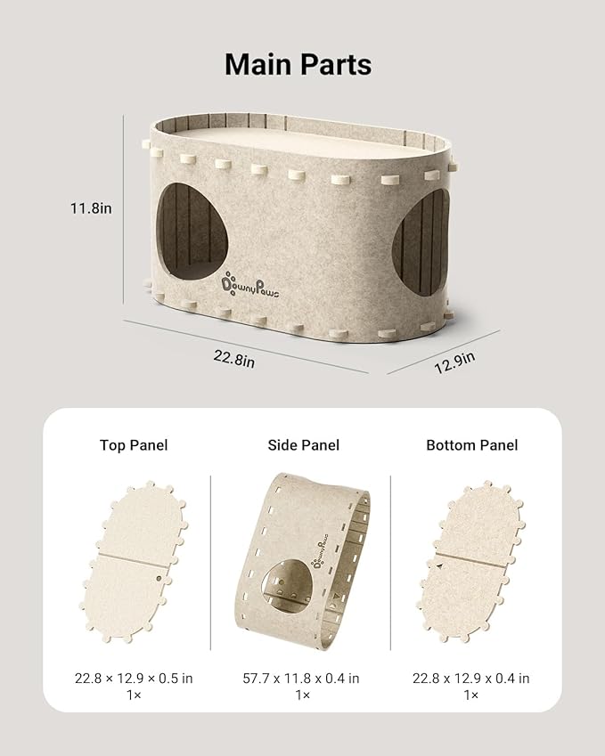 DownyPaws Cat House for Indoor Cats, Cat Bed Cave for Multiple & Large Cats Up to 22 Lbs, Scratch Resistant, Foldable Peekaboo Kitten Caves Tunnel Enclosed Bed, PeekaPurr, Cream