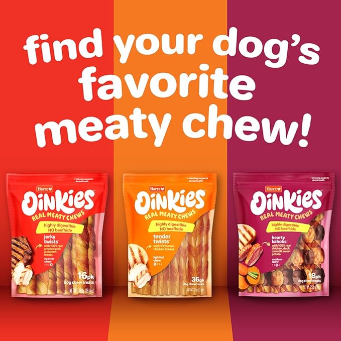 Hartz Oinkies Tender Twists with Real Chicken Breast Rawhide-Free Dog Treats, Highly Digestible Dog Chews, 18 Count