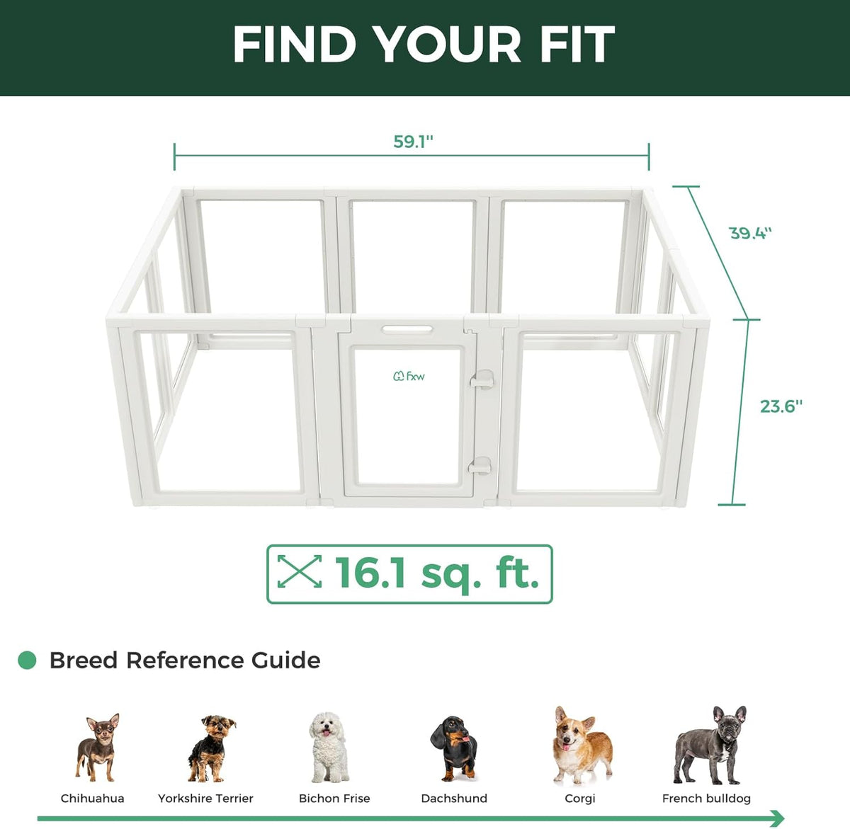 FXW AuraSpace Acrylic Indoor Unleashed Dog Playpen for Puppies and Small Dogs, 24 Inch, 10 Panels, White