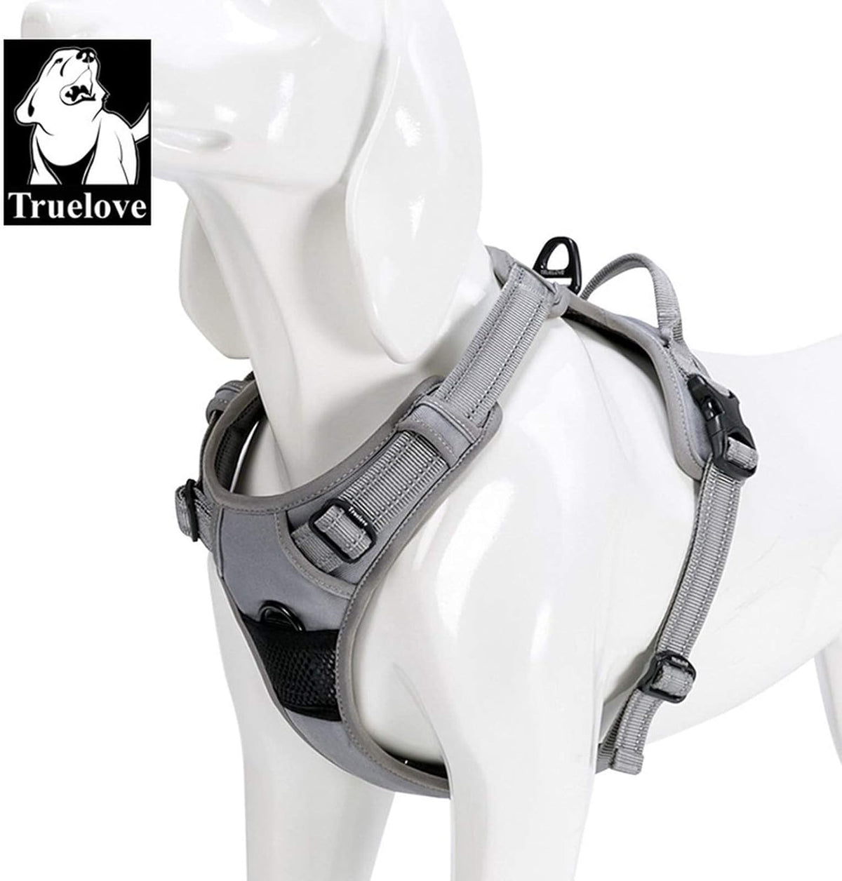 TRUE LOVE Adjustable No-Pull Dog Harness Reflective Pup Vest Harnesses Comfortable Control Brilliant Colors Truelove TLH5651(Gray,S)