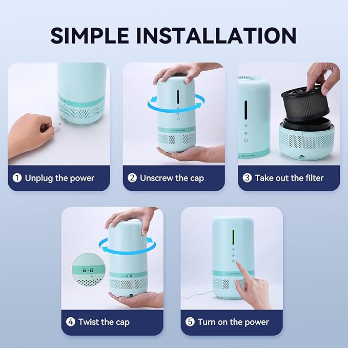 Air Purifiers for Home,HEPA Small Air Purifier for Room up to 960ft²,Air Purifiers for Home Pets,Odor,Dust,Quiet Air Cleaner for Office,Living Room,Bedroom,Green 2 Pack