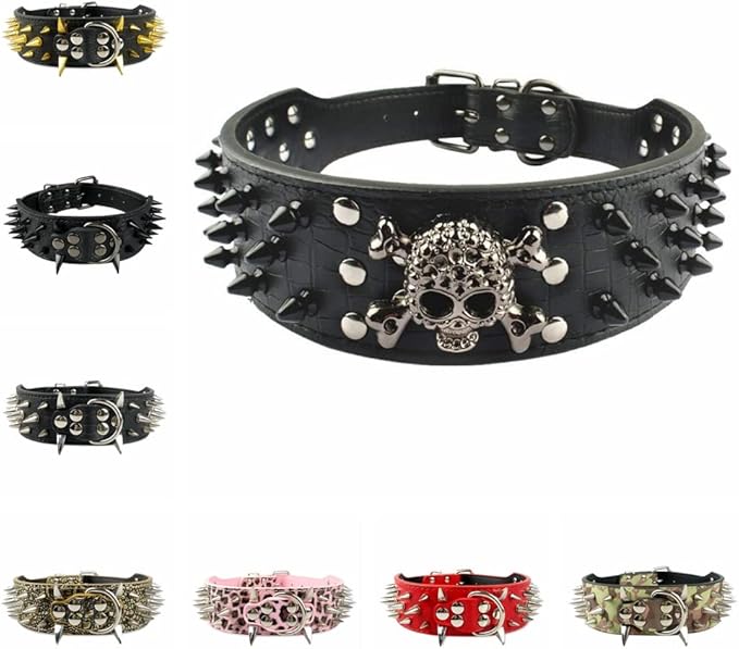 Serijoars Spiked Studded Dog Collar, PU Leather Dog Collar, Adjustable Pet Collars for Medium or Large Breed Pet (L, Pink5)