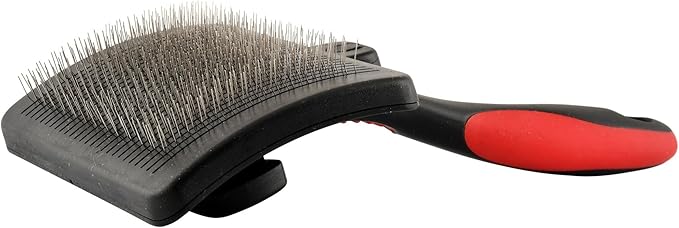 Jeffers Pet Self-Cleaning Slicker Brush for Dogs & Cats – Self Cleaning Button, Removes Tangles & Loose Hair, Non Slip Handle for Easy Grooming, Go To Gift for Pet Owners – Black, Red - Small