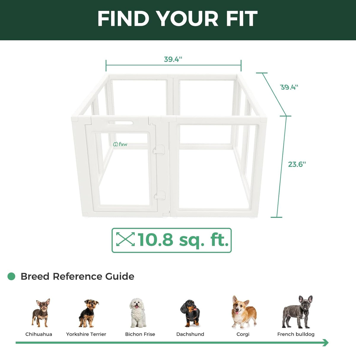 FXW AuraSpace Acrylic Indoor Unleashed Dog Playpen for Puppies and Small Dogs, 24 Inch, 8 Panels, White