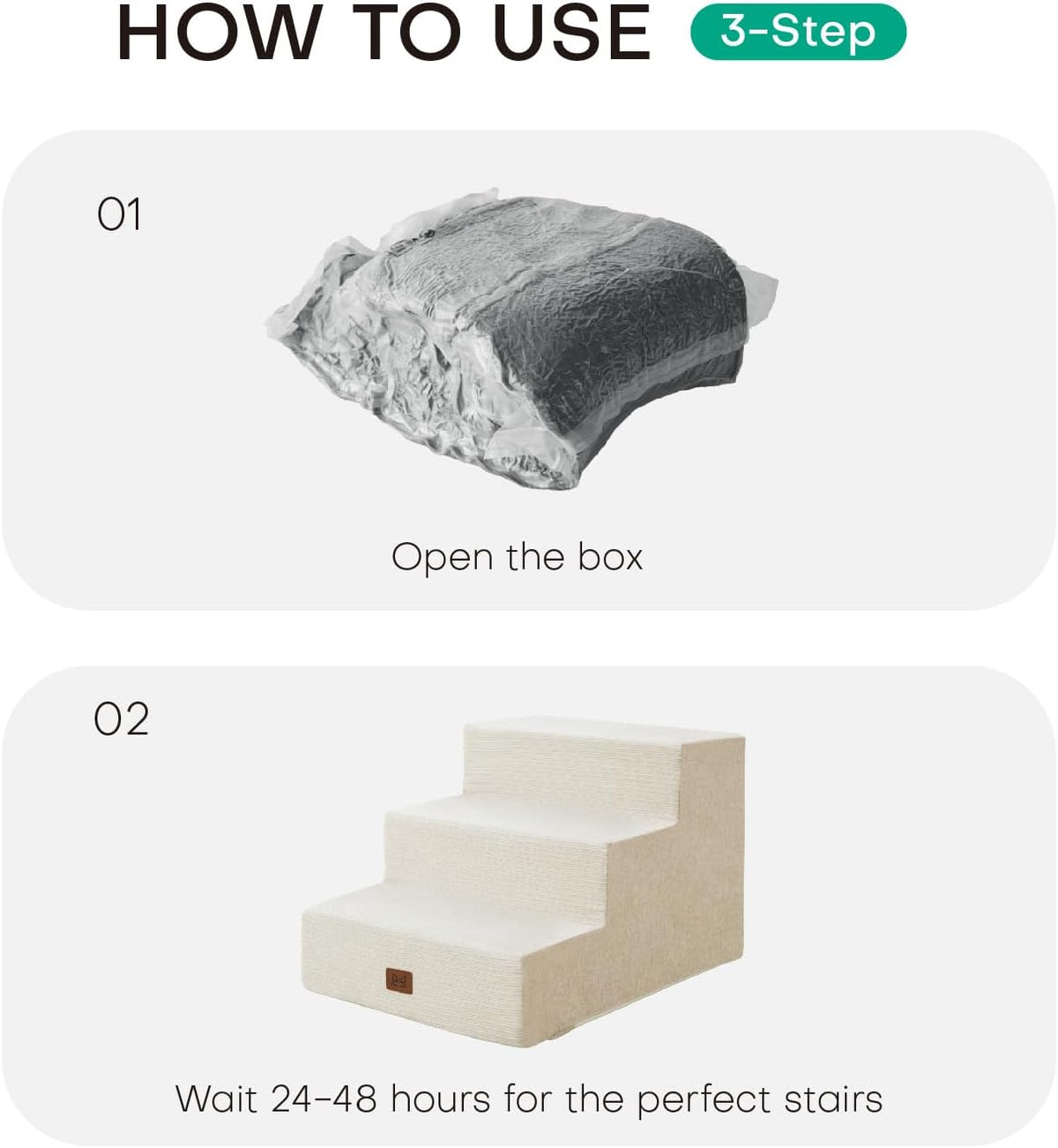 Dog Stairs for Bed, Dog Steps for Bed Couch Sofa, 35D Foam Pet Steps for Small Dogs and Cats, Extra Wide Pet Stairs with Non-Slip Bottom Beige, 3 Steps