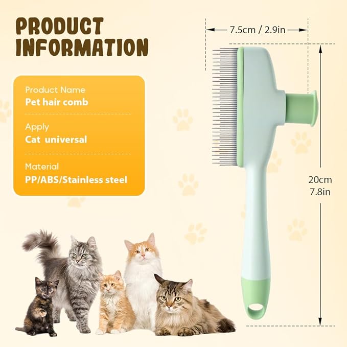 Pet Hair Removal Comb, 2025 New Flea Comb, Multifunctional Grooming Brush for Home Use, Portable Shedding Brush for Pet Owners (Yellow+Green)