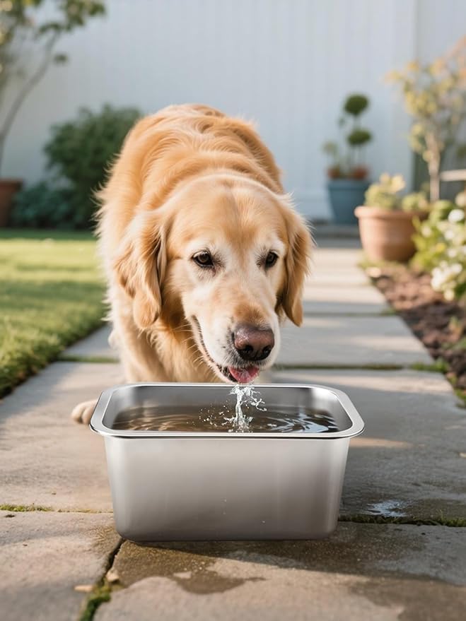 2 Gallons Large Dog Bowls - Durable Food Grade Stainless Steel Dog Water and Food Bowl No Spilling, High Capacity for Medium Large Breed Dogs Indoor Outdoor