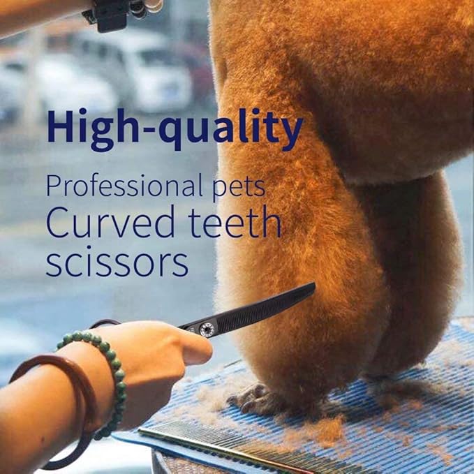 Fenice Peak Professional Dog Grooming Scissors Pet Curved Thinning Shears 7.0'' Extremely Sharp Blades 440C Steel Thinning Scissors Durable Smooth Motion & Fine Cut for Dogs and Cats(Black)