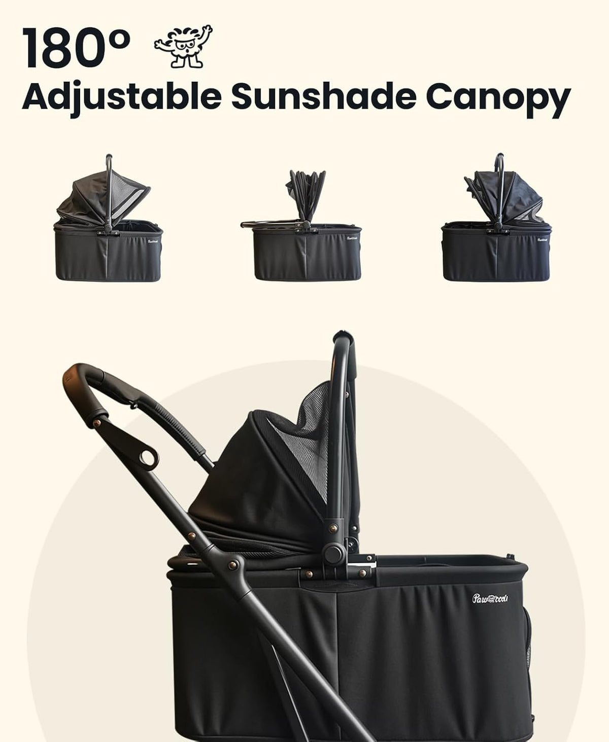 4 Wheels Pet Stroller, Dog Stroller for Small/Medium Dogs and Cats up to 33 lbs, One-Click Fold & Draggable, Removable Carrier, Zipperless Entry, Mesh Windows, Black