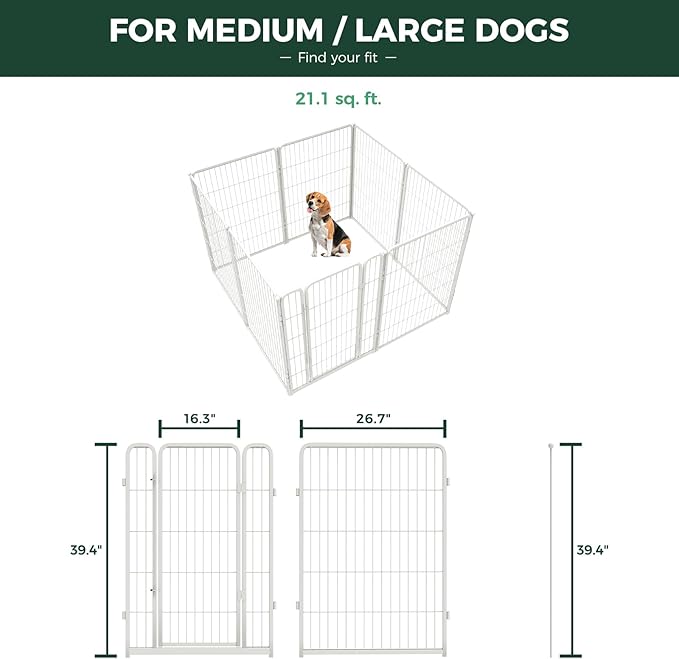 FXW Homeplus Unleashed Indoor Dog Playpen - Stress-Free and Safe Play, Heavy Duty 40 Inch 8 Panels with Fence-to-Wall Anchor (Pack of 4) for Medium and Large Dogs, White│Patented