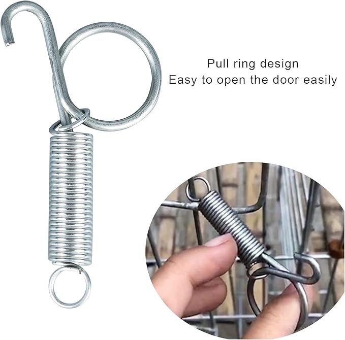 4pcs 75mm Metal Finger Spring Latch Hook, One-Handed Cage Door Spring Hooks, Large Cages Lock for Fixing Pet Cage Door,Bunnies, Rodents, Hamsters, Squirrels, Birds Cages Hook