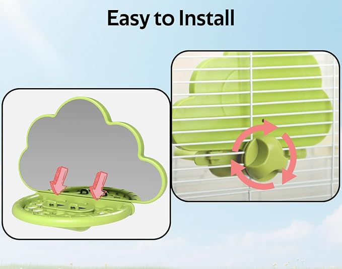 Bird Mirror with Perch & Slow Feeder – Interactive Bird Toy, Birds Cage Accessories for Parakeet, Budgies, Cockatiels, Conures, Lovebird, Finches & Canary – Relieve Boredom-Green
