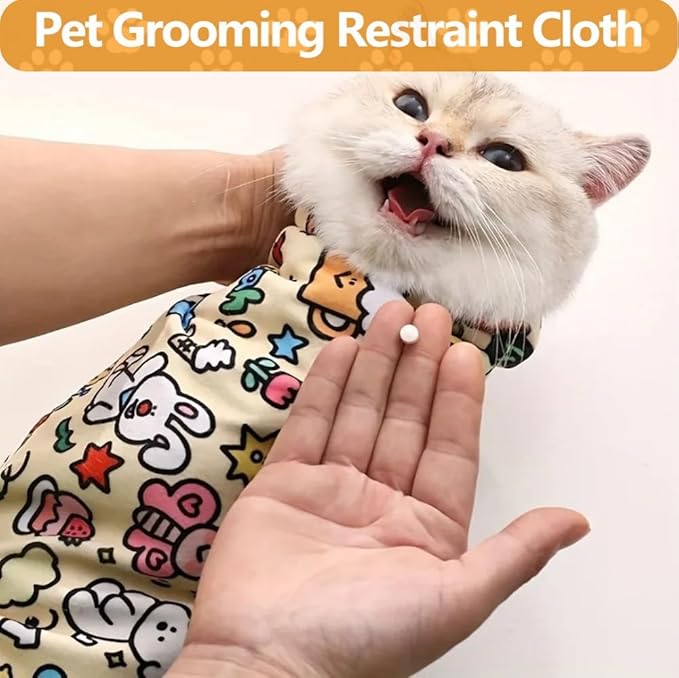 Magic Cat Wrap for Cutting Nails & Grooming, Self Adherent Fabric Wrap for Cats, Multi Functional Pet Grooming Towel Blanket, Wrap Snug and Groom for Cats, 17.7in, Under 9 Ibs