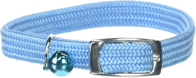 Kool Kat Elastic Cat Safety Collar with Bell, Light Blue, 10"