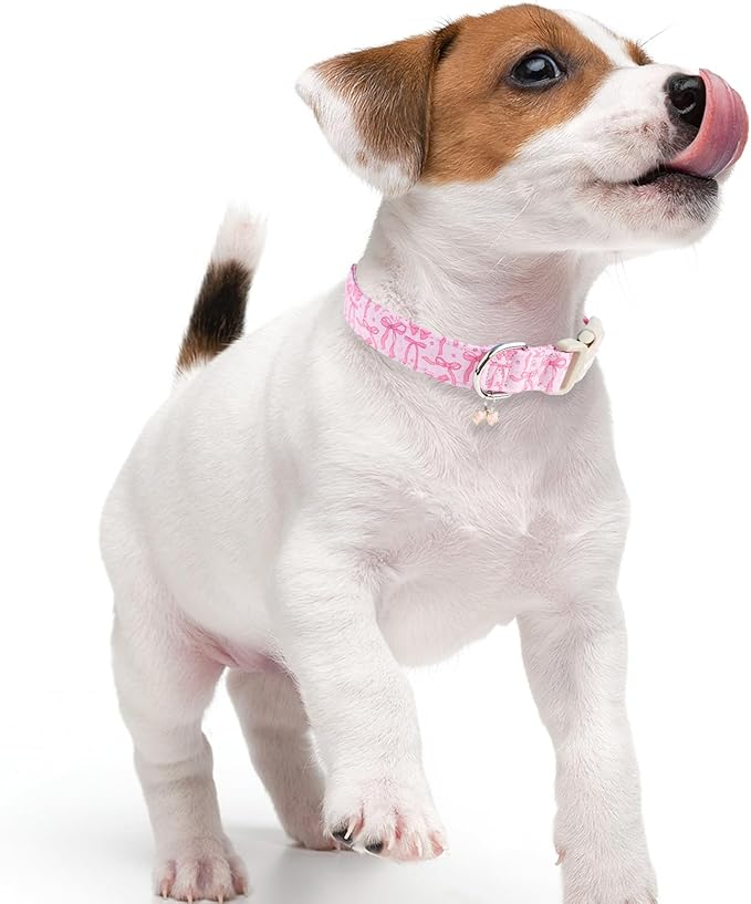 Faygarsle Cute Pink Bow Pattern Dog Collar for Summer Spring DesignSmall Medium Large Dogs M