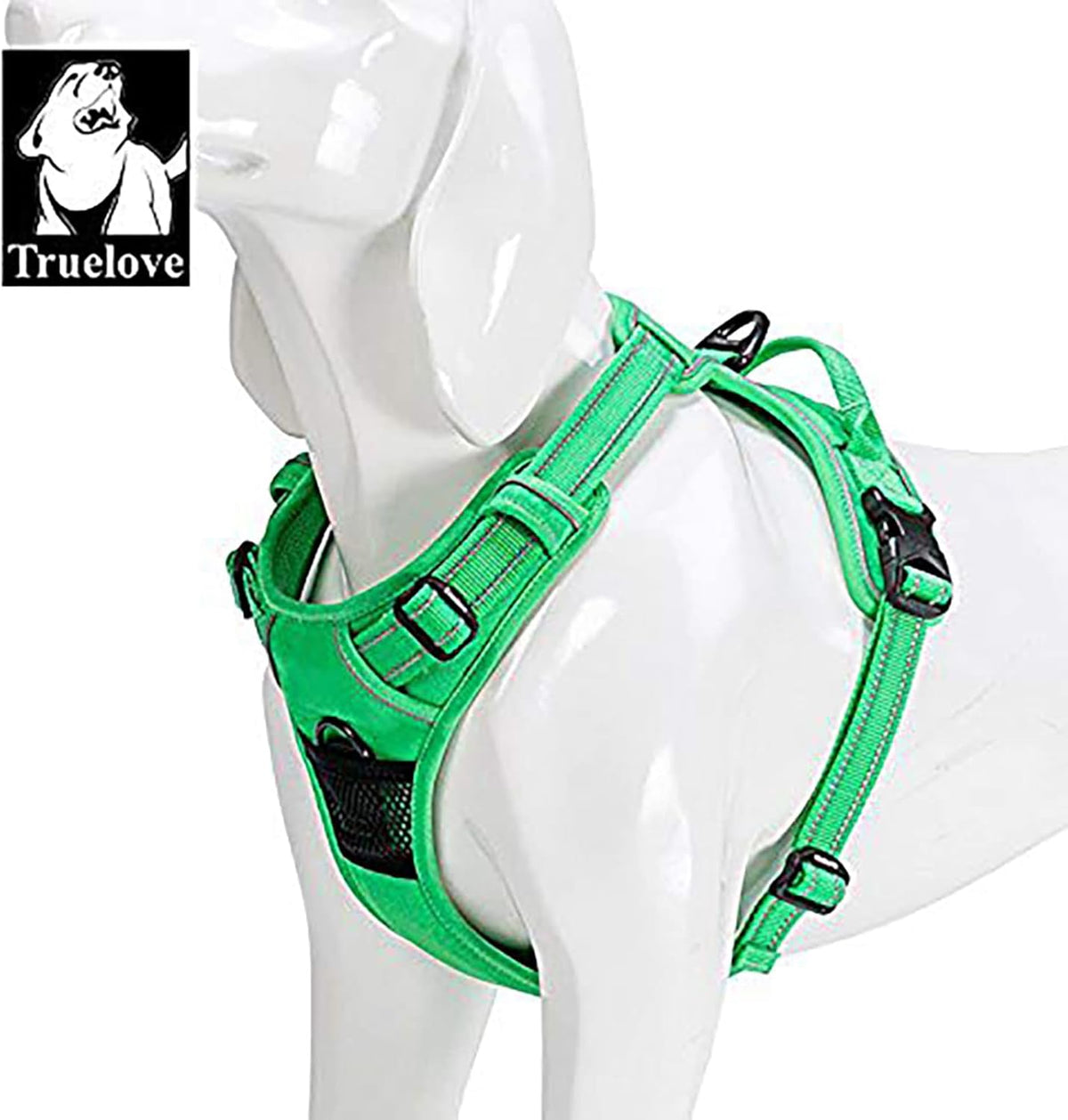 TRUE LOVE Adjustable No-Pull Dog Harness Reflective Pup Vest Harnesses Comfortable Control Brilliant Colors Truelove TLH5651(Grass Green,L)