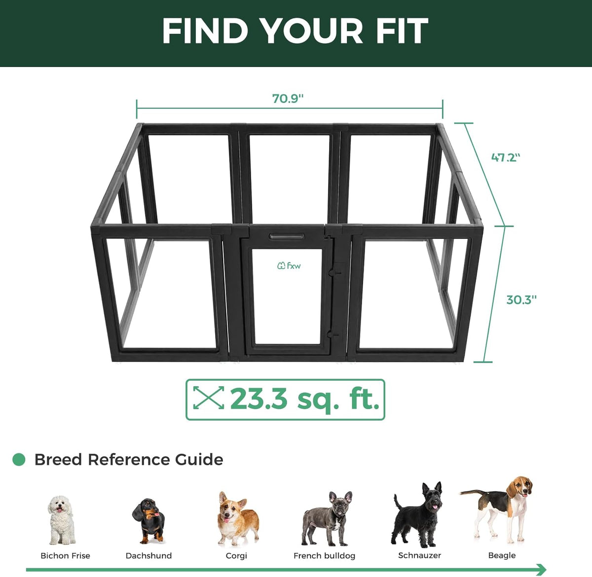 FXW AuraSpace Acrylic Indoor Unleashed Dog Playpen for Small and Medium Dogs, 30 Inch, 10 Panels, Black