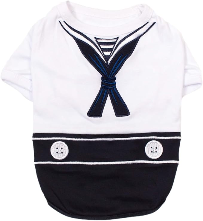 Parisian Pet Sailor Dog Costume - Embroidered Sleeved Dog Shirt - 100% Cotton & Polyester - Blue & White - 3XL