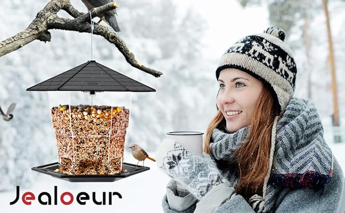 Bird Feeders for Outdoors Hanging Bird Feeder Wild Birds Seed, Black
