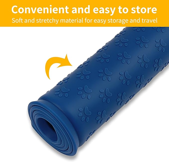 Ptlom Silicone Pet Placemat for Dog and Cat, Waterproof Anti-Slip Pet Feeding Bowl Mats for Food and Water, Small Medium Large Tray Mat Prevent Residues from Spilling to Floor, Navy Blue, 31.5" 23.6"