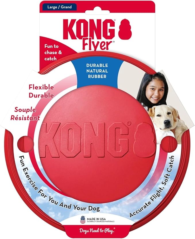 KONG Flyer - Durable Dog Toy for Outdoor Playtime - Natural Rubber Flying Disc, Dog Toy for Fetch - Safer Disc for Healthy Activity - for Medium/Large Dogs
